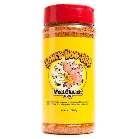Meatchurch Honey Hog BBQ Rub seasoning in a jar